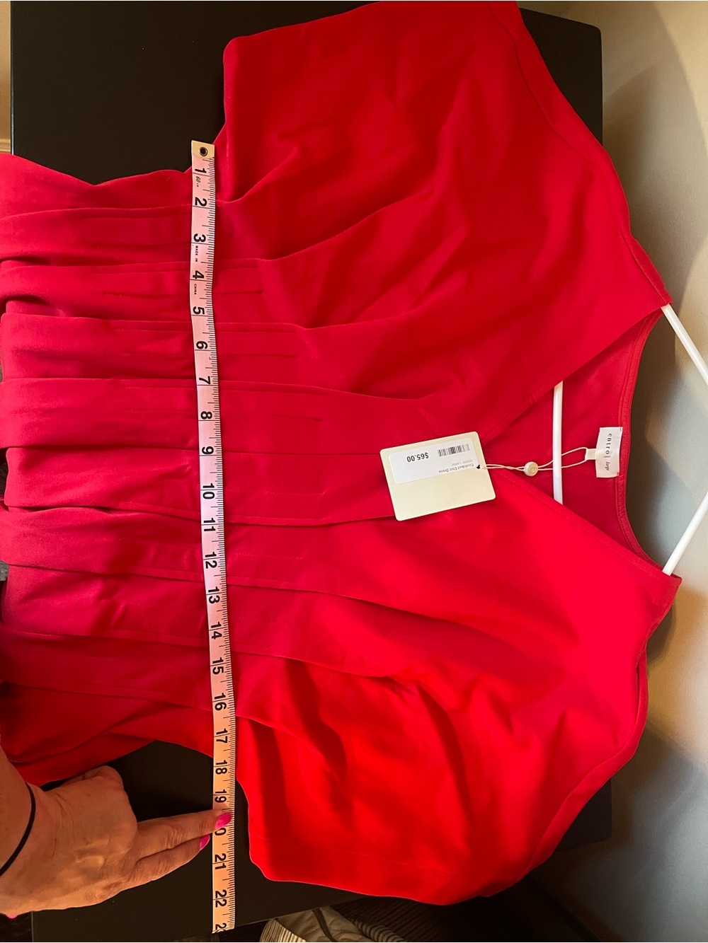 Women's Red V-Neck Pleated Fit-and-Flare Dress - NWT - Picture 7 of 8